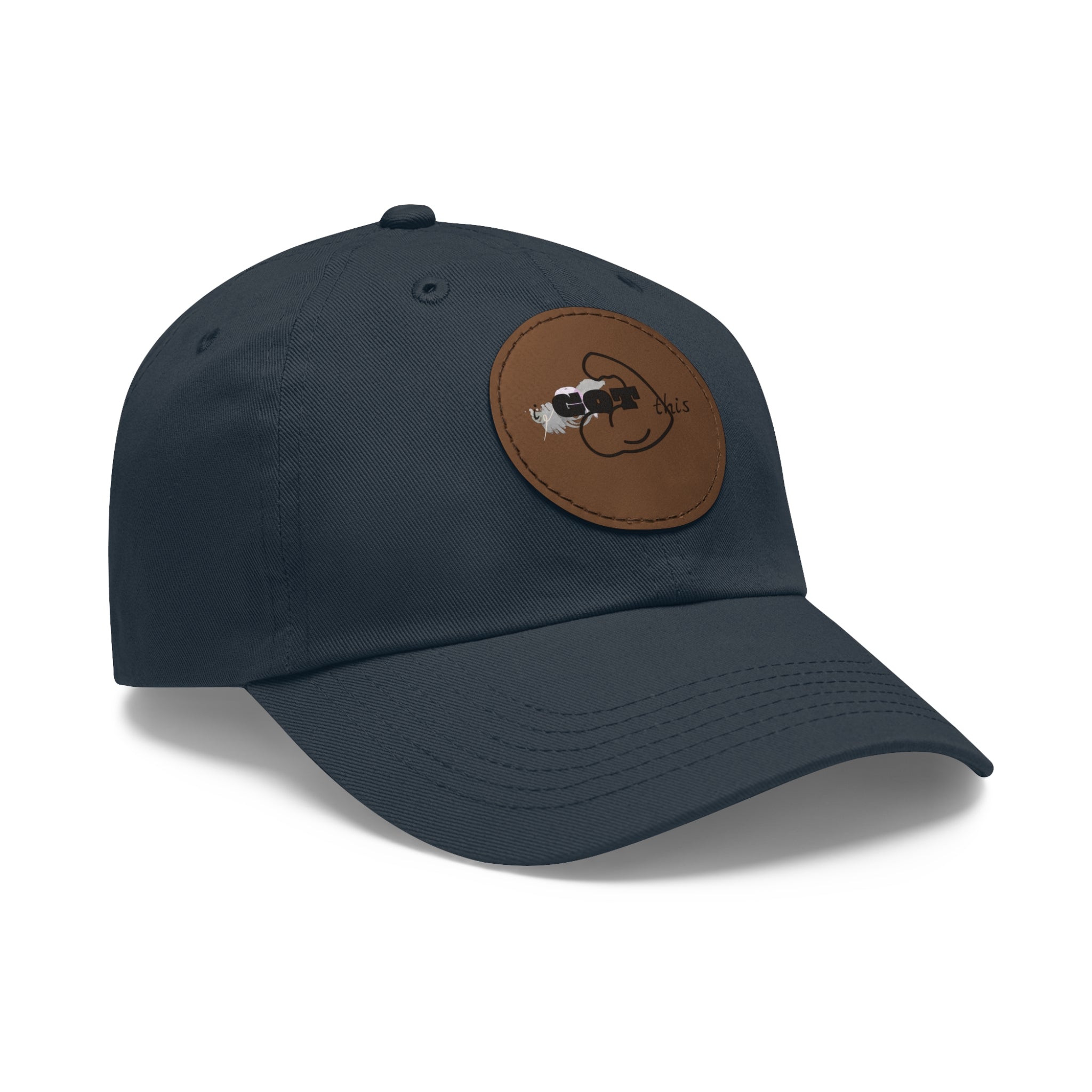White Dad Hat with Round Leather Patch - Blue Abstract Fish Design