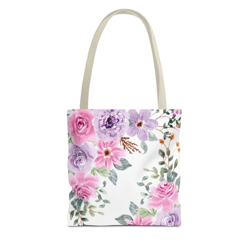 Floral Watercolor Tote Bag — Pink & Lavender Roses All-Over Print