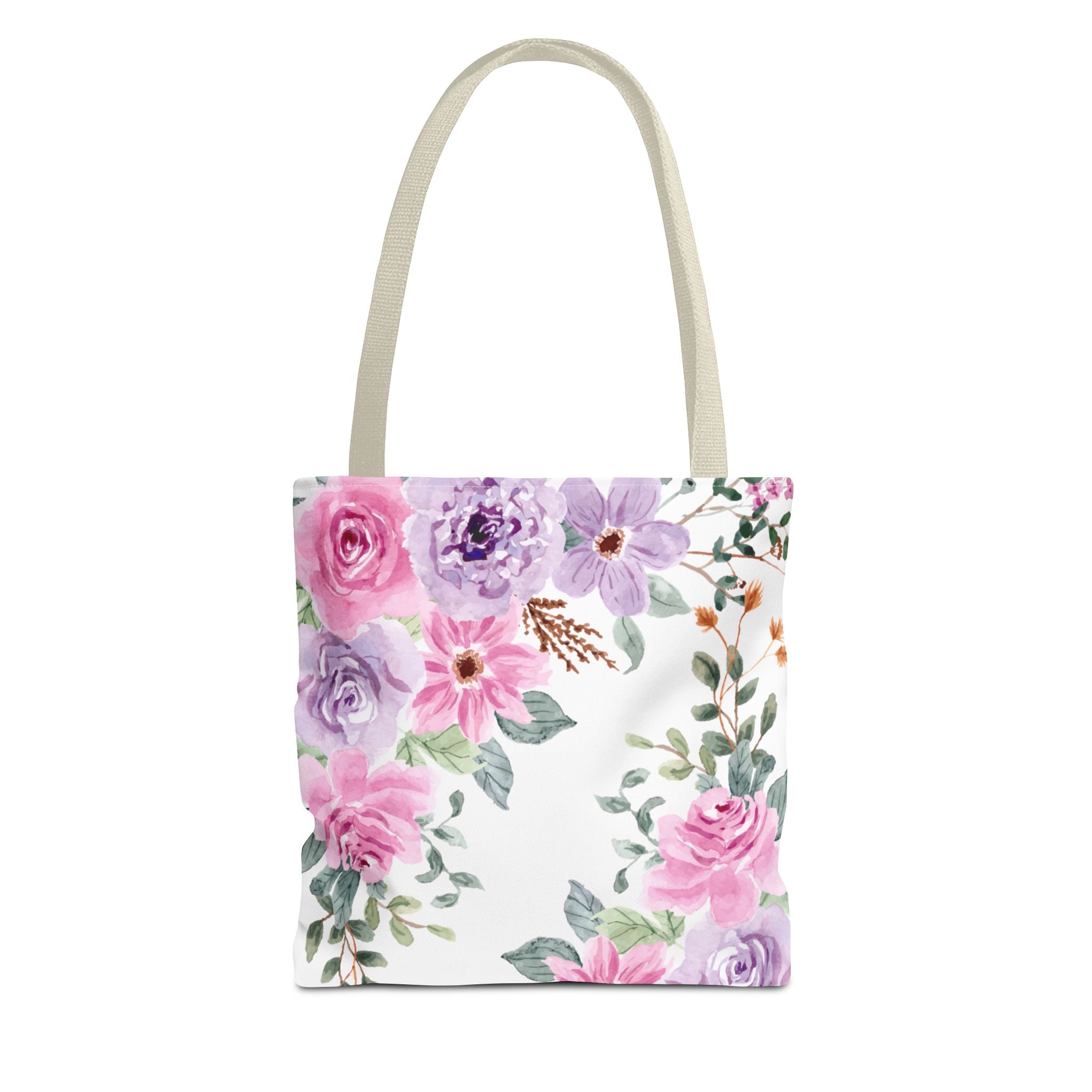 Floral Watercolor Tote Bag — Pink & Lavender Roses All-Over Print