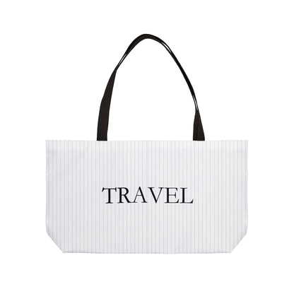 Travel Weekender Tote Bag — Striped Carryall with "TRAVEL" Script