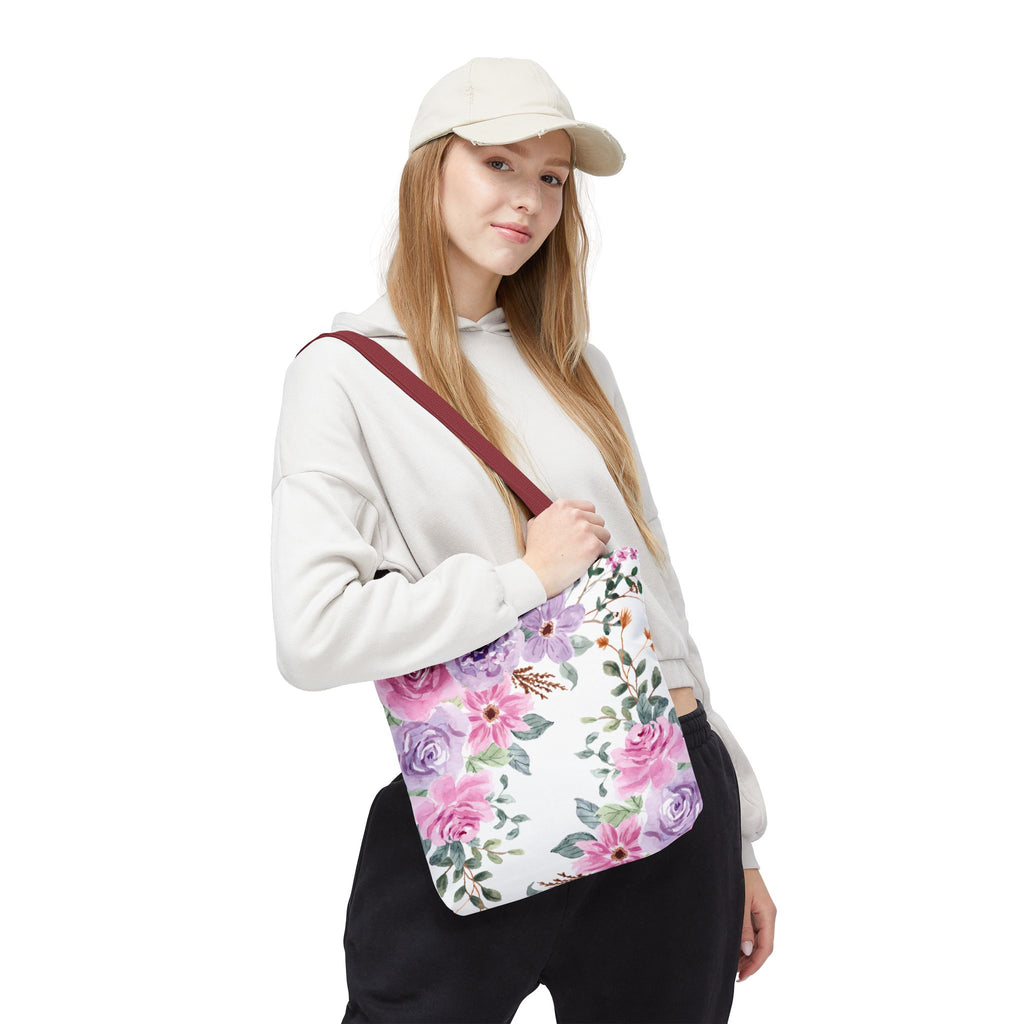 Floral Watercolor Tote Bag — Pink & Lavender Roses All-Over Print