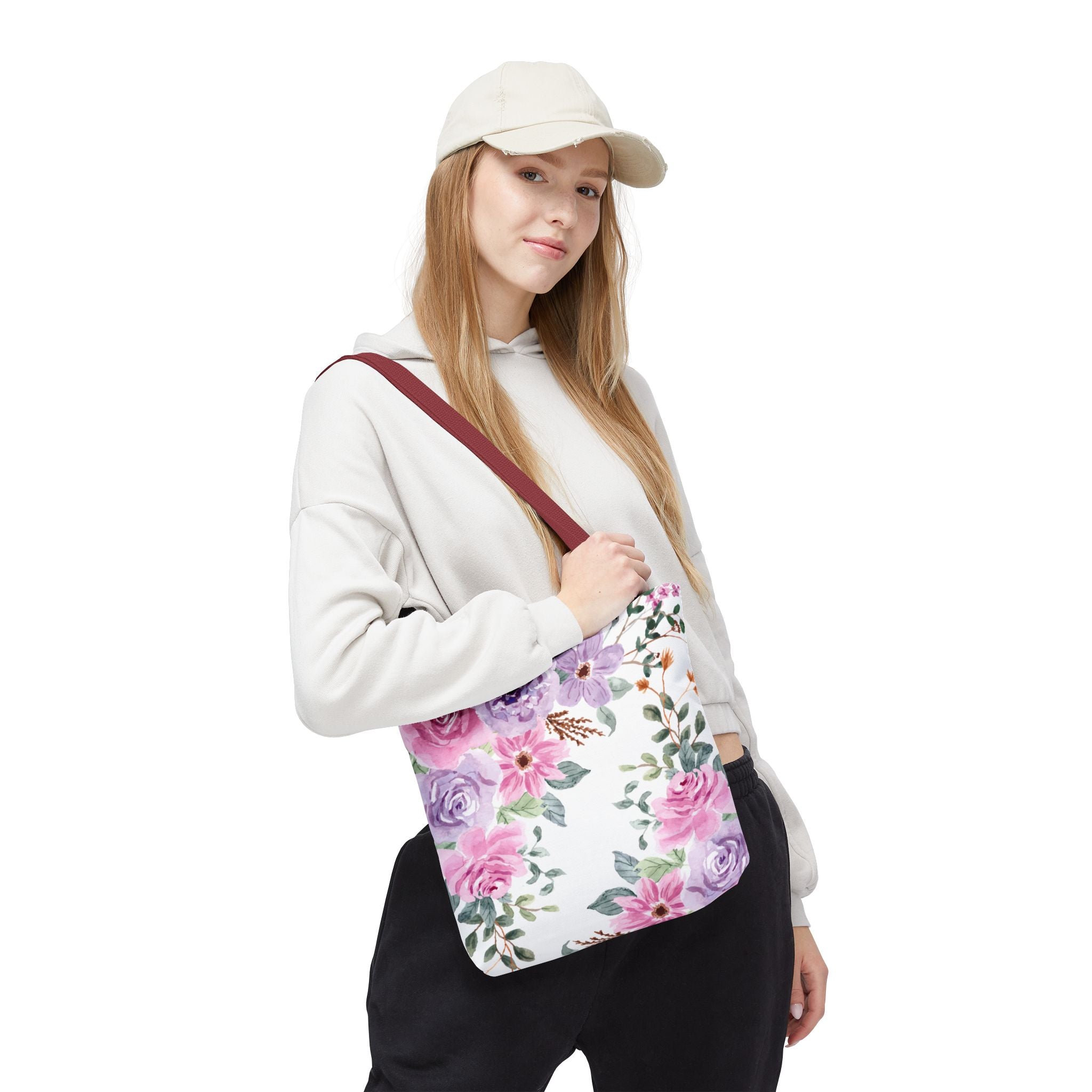 Floral Watercolor Tote Bag — Pink & Lavender Roses All-Over Print