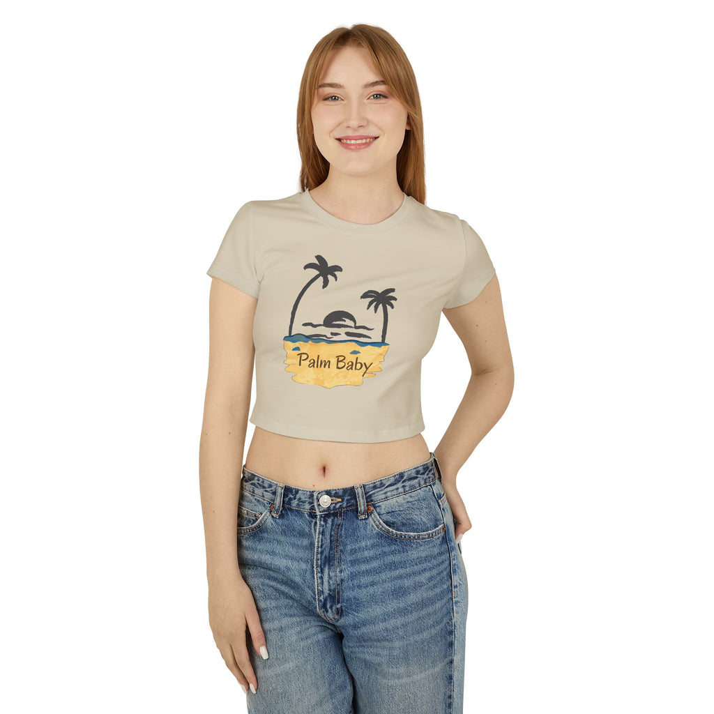 Palm Baby Women's Baby Tee — Tropical Palm Tree Sunset Crop Top
