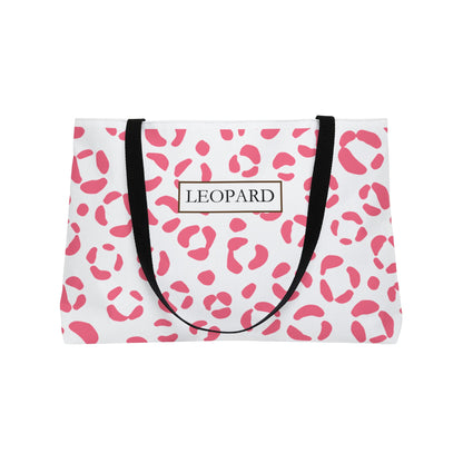 Pink Leopard Print Weekender Tote Bag — "LEOPARD" Pattern Travel Beach Bag