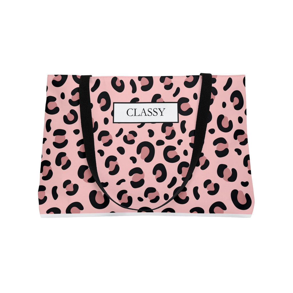 Classy Pink Leopard Weekender Tote Bag — Stylish Animal Print Travel Tote