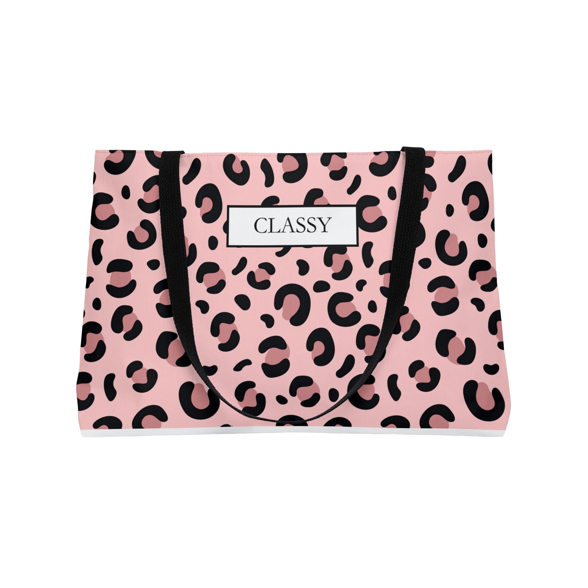 Classy Pink Leopard Weekender Tote Bag — Stylish Animal Print Travel Tote
