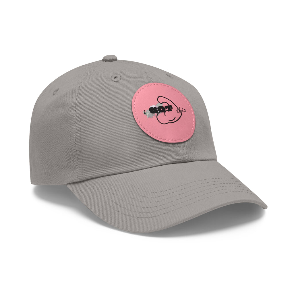 White Dad Hat with Round Leather Patch - Blue Abstract Fish Design