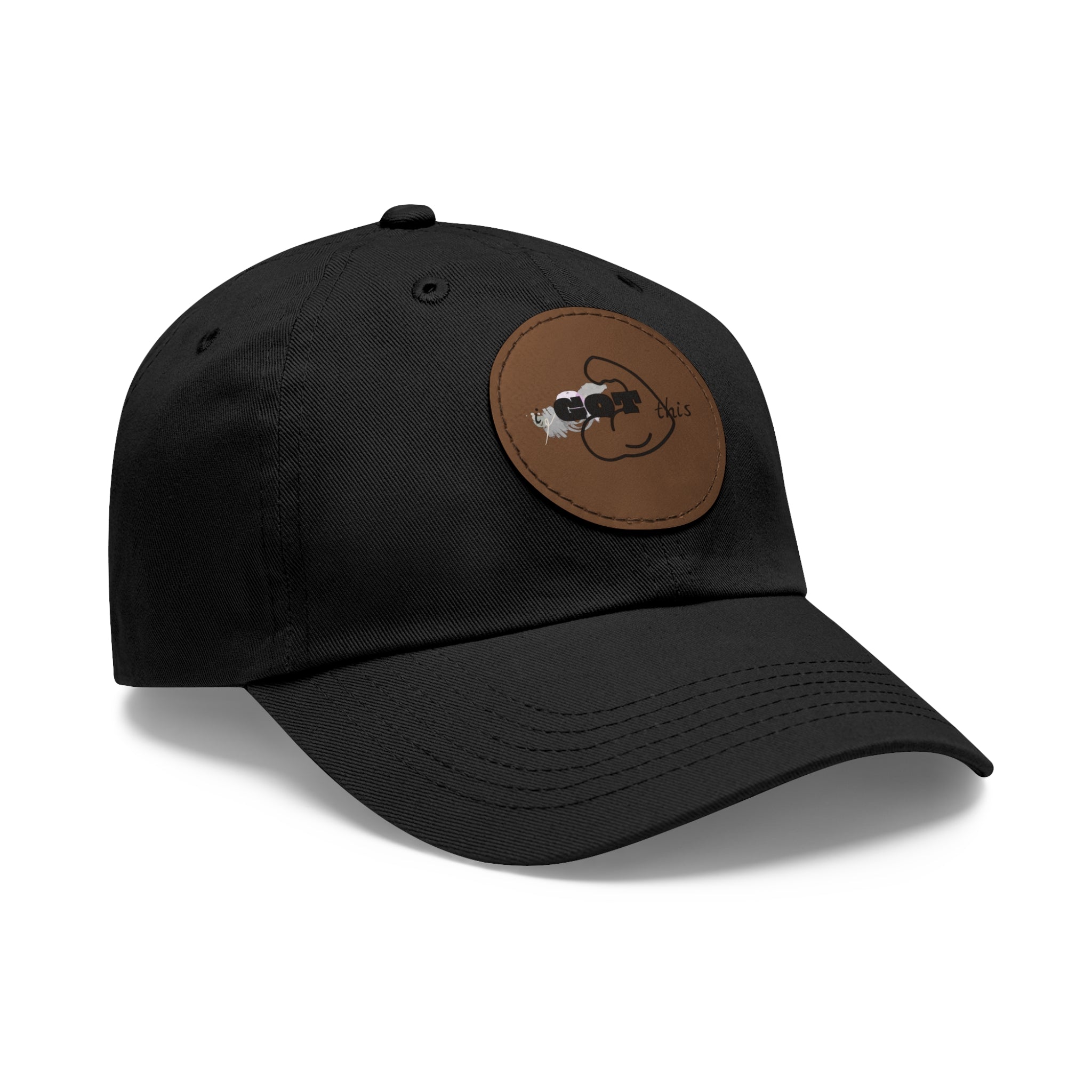 White Dad Hat with Round Leather Patch - Blue Abstract Fish Design
