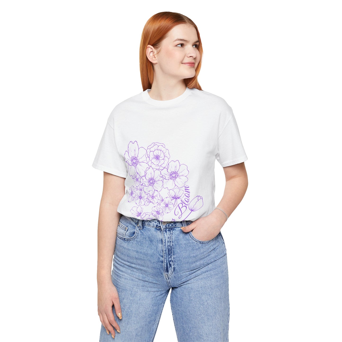 Floral "Coeur Bloom" Tee — Lavender Line Art Flower T-Shirt