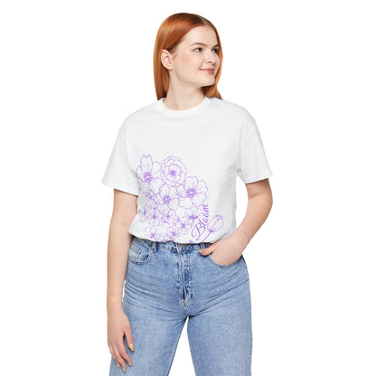Floral "Coeur Bloom" Tee — Lavender Line Art Flower T-Shirt
