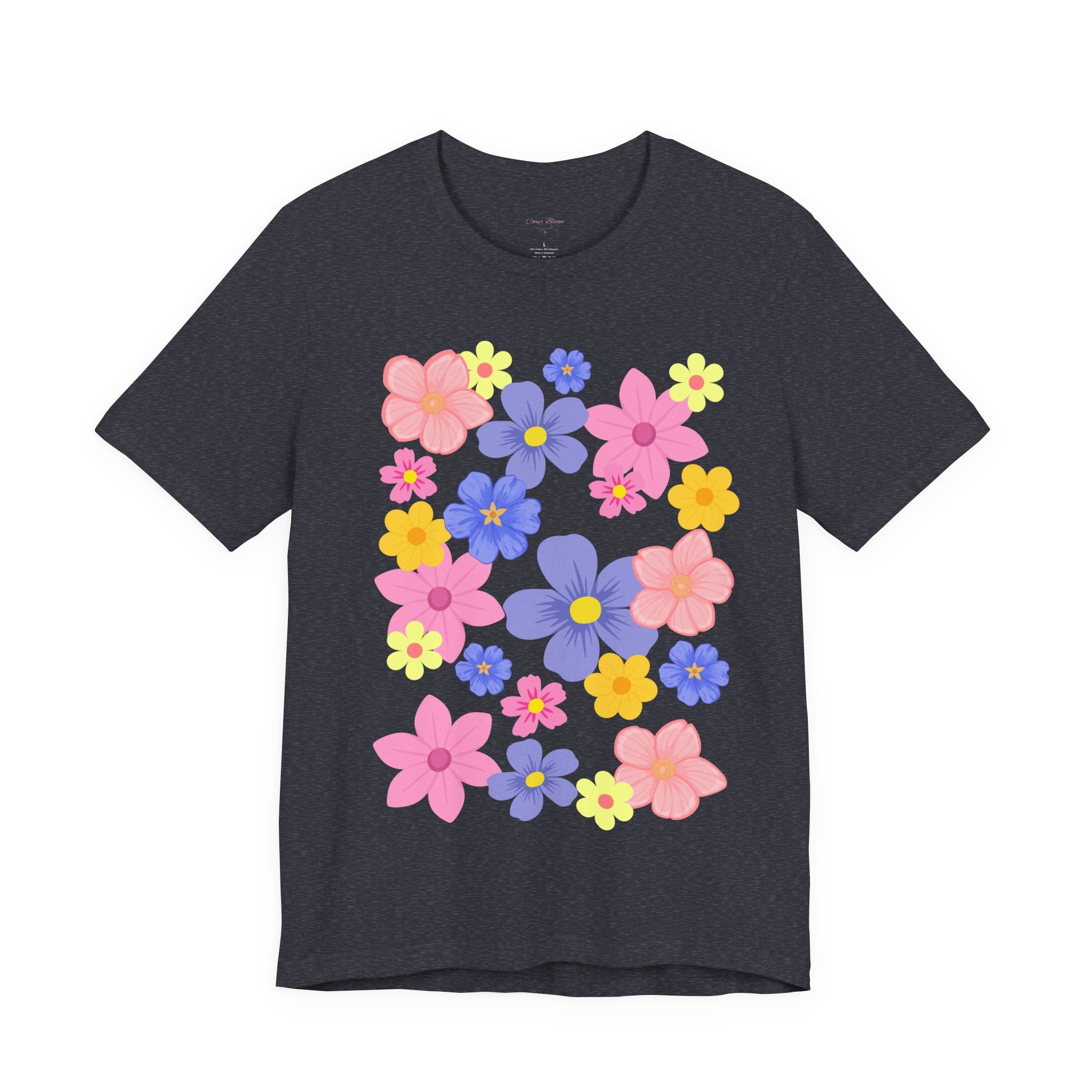Floral Bouquet Graphic Tee — Pink & Purple Flower Pattern T-Shirt