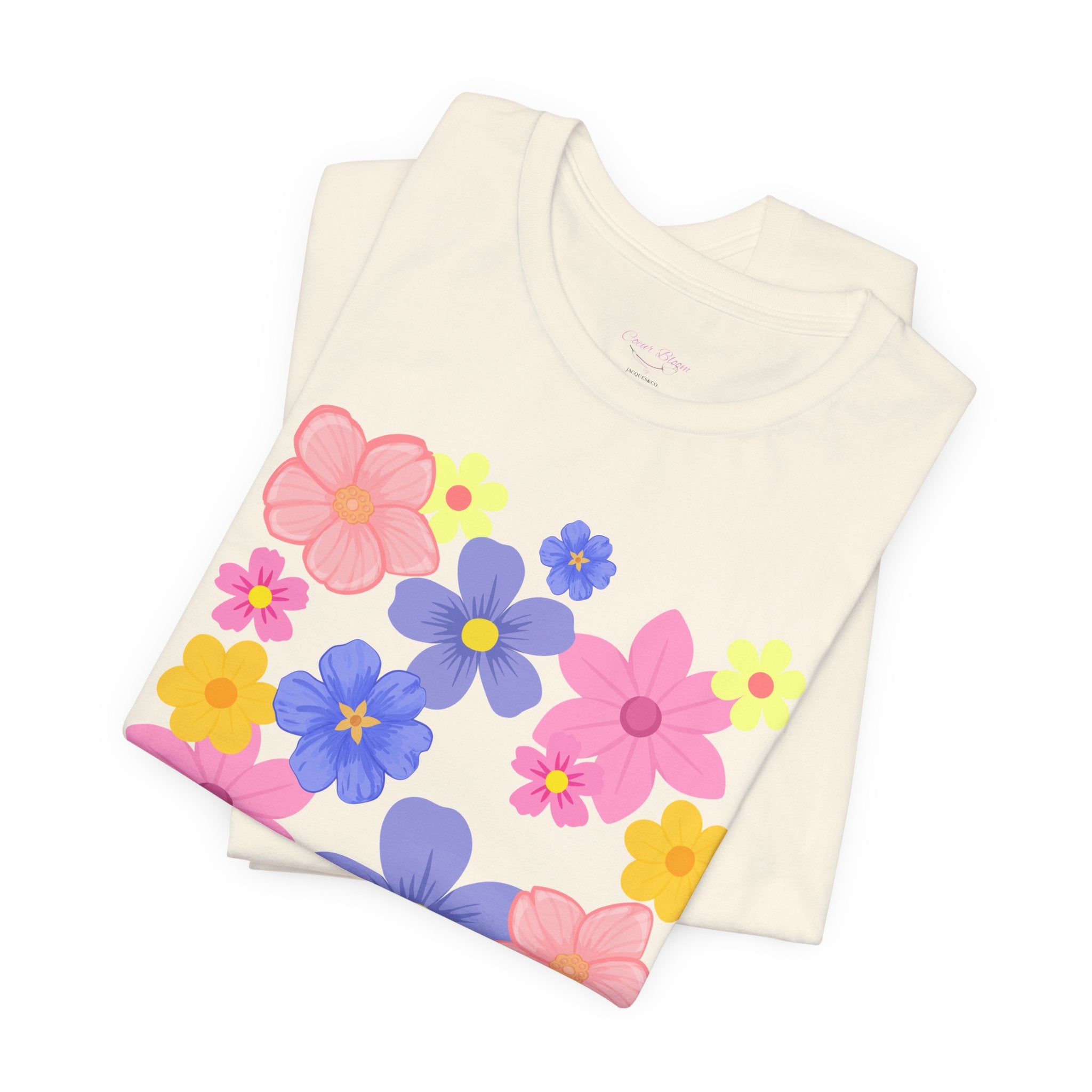 Floral Bouquet Graphic Tee — Pink & Purple Flower Pattern T-Shirt