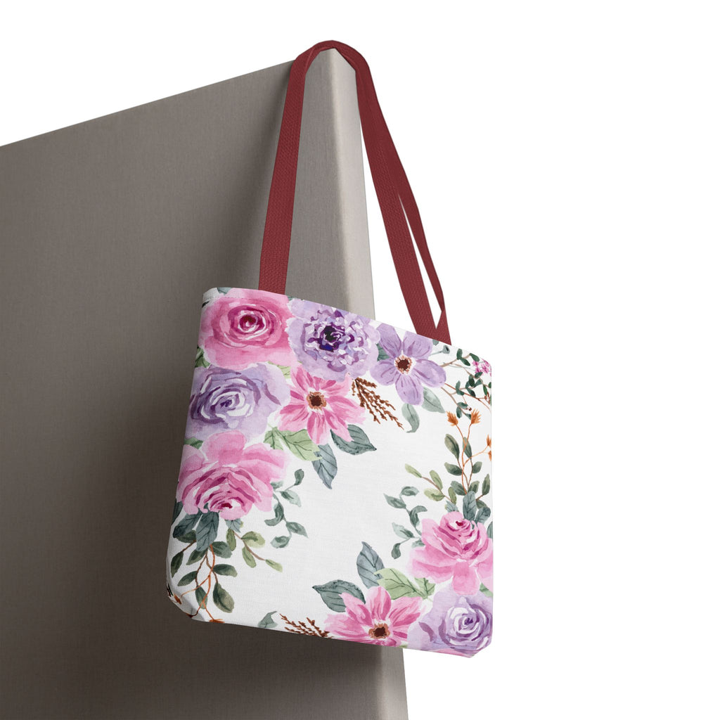 Floral Watercolor Tote Bag — Pink & Lavender Roses All-Over Print