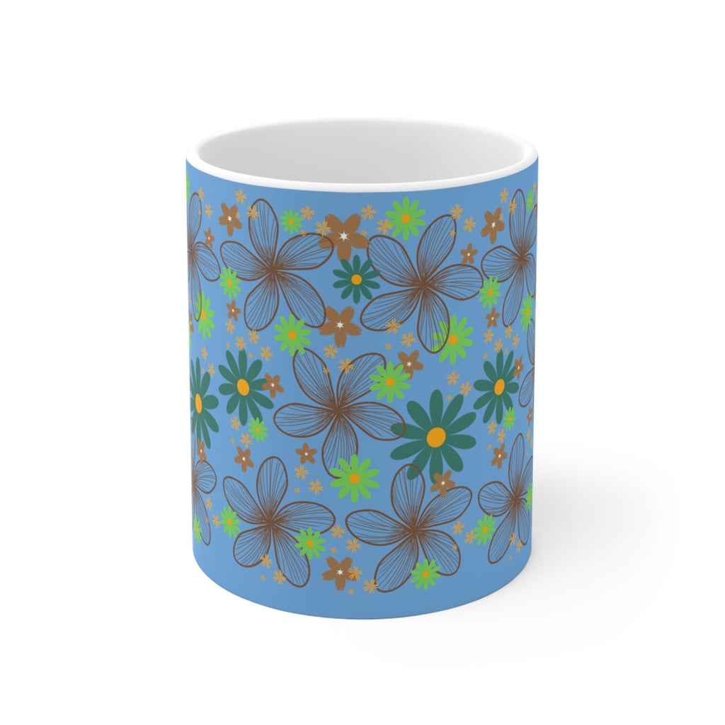 Blue Floral Ceramic Coffee Mug — Retro Daisy Pattern, 11oz & 15oz