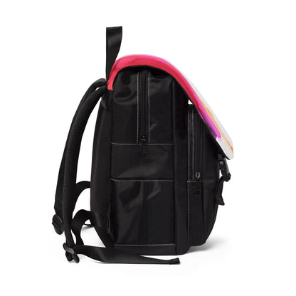 Watercolor Pink & Gold Flap Backpack — Abstract Ink Art Shoulder Backpack