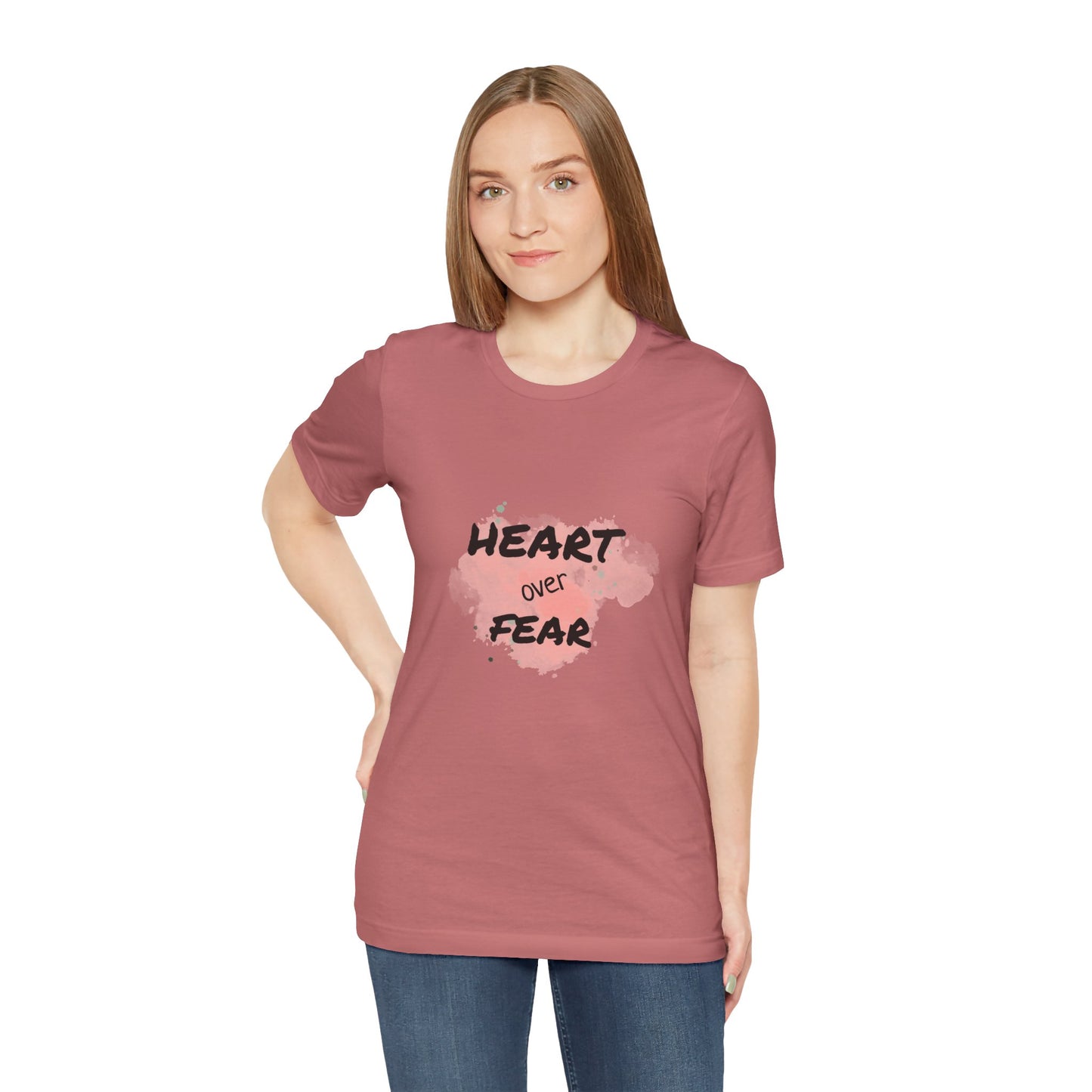Heart Over Fear T‑Shirt — Inspirational Pink Watercolor Graphic Tee
