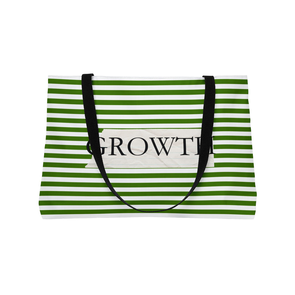 Growth Striped Weekender Tote Bag — Green Stripes Motivational Beach & Travel Bag