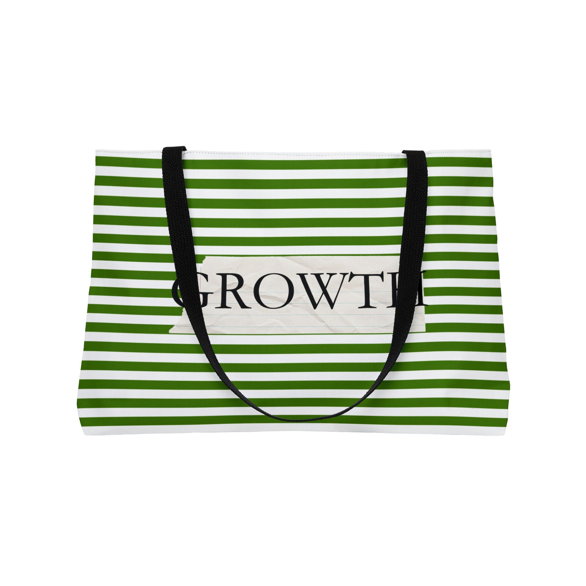 Growth Striped Weekender Tote Bag — Green Stripes Motivational Beach & Travel Bag