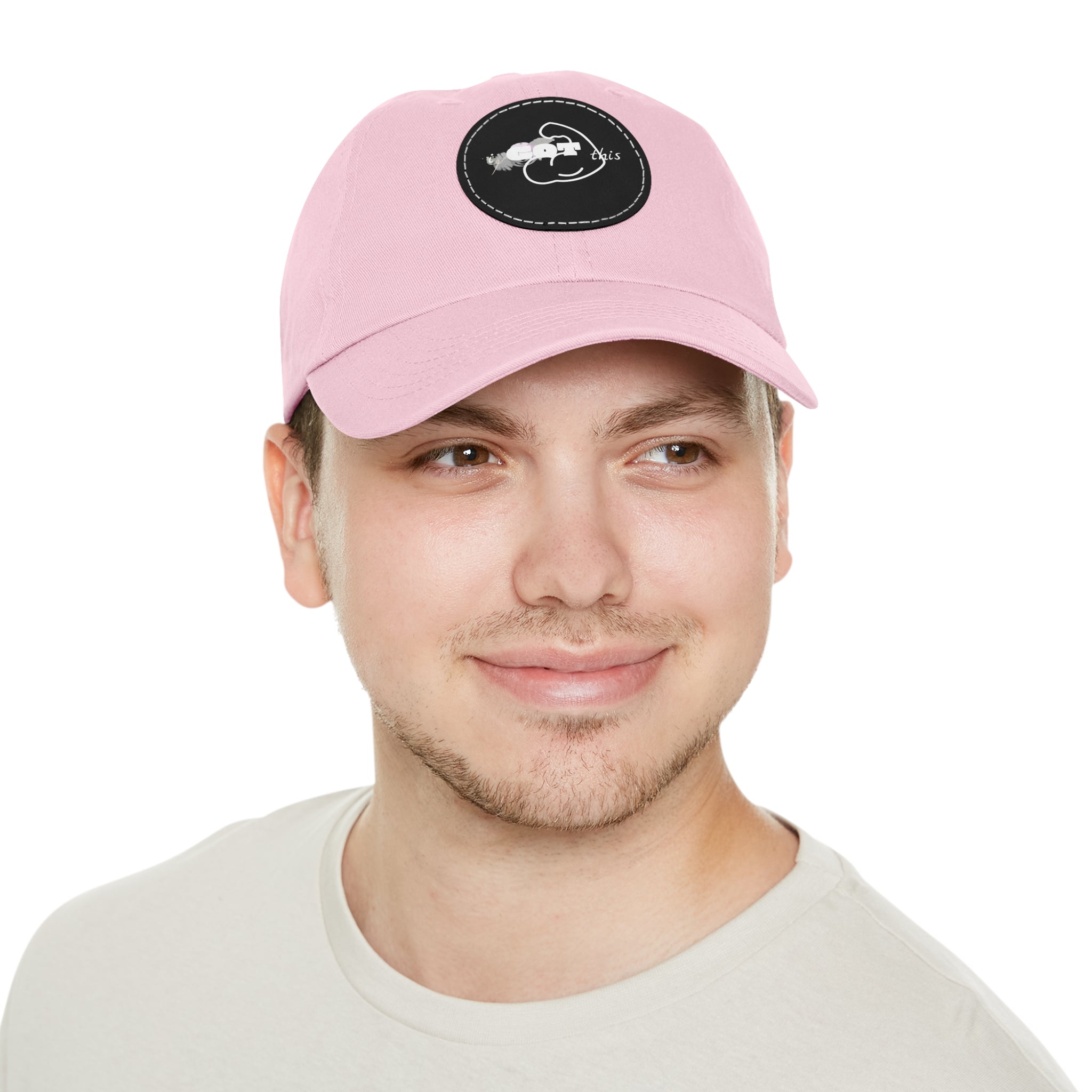 White Dad Hat with Round Leather Patch - Blue Abstract Fish Design