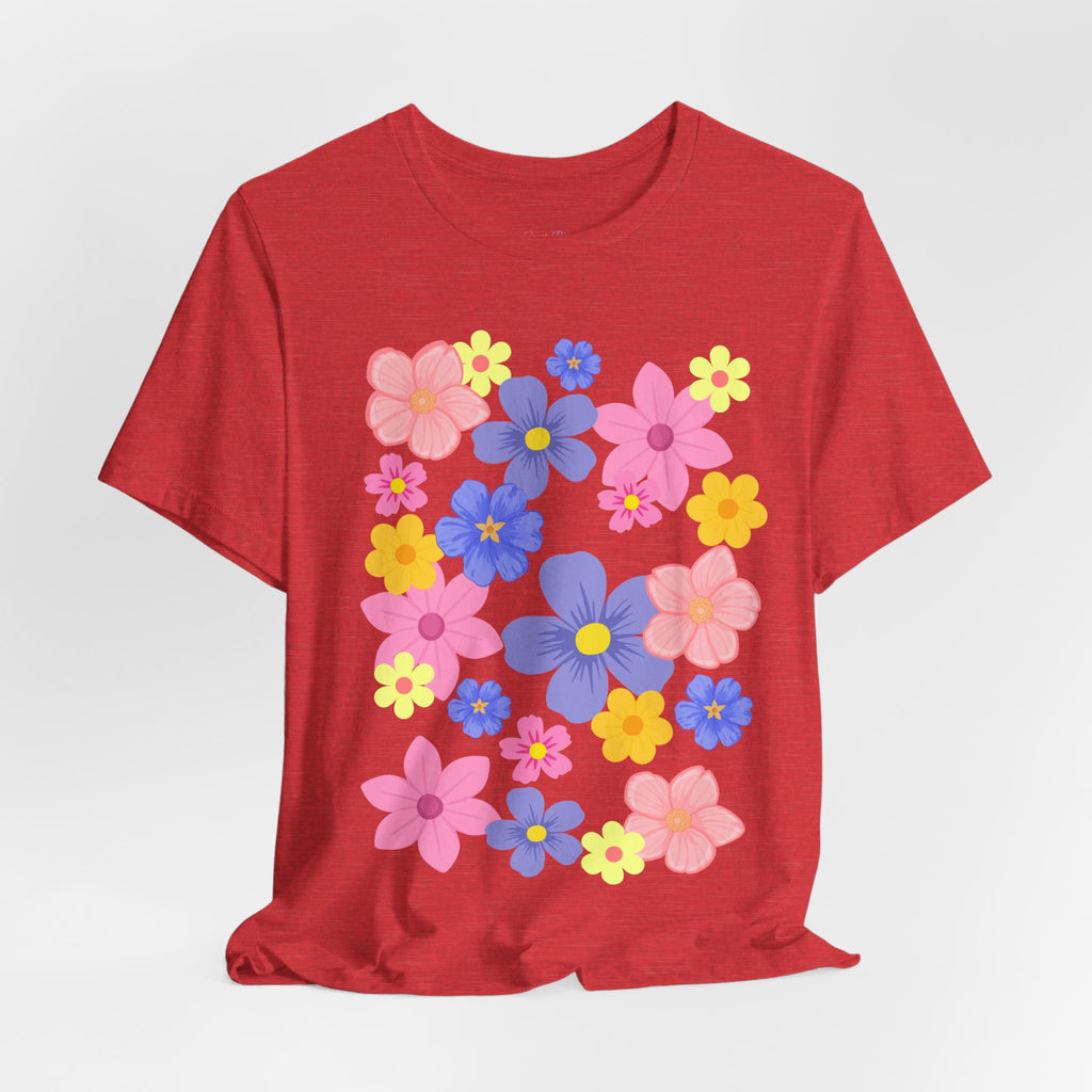 Floral Bouquet Graphic Tee — Pink & Purple Flower Pattern T-Shirt