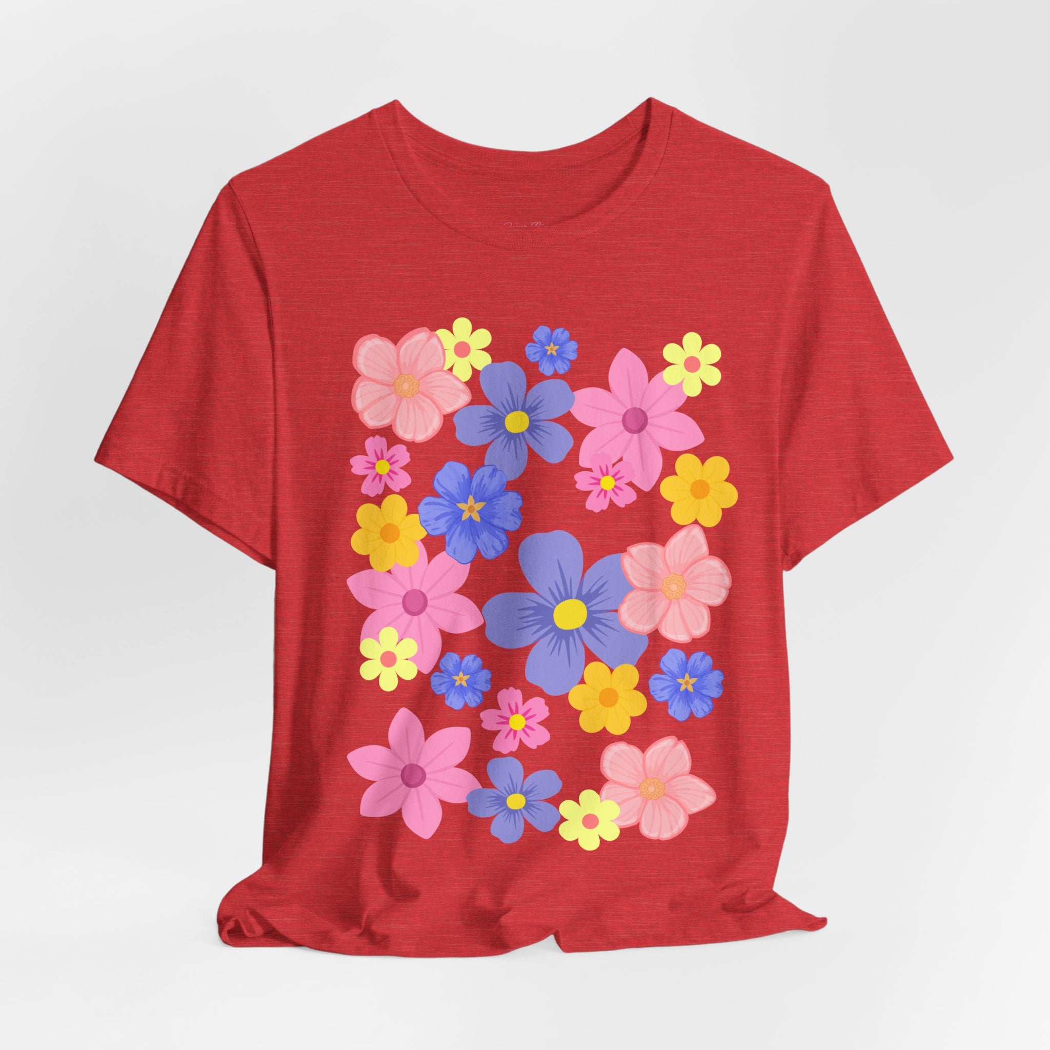 Floral Bouquet Graphic Tee — Pink & Purple Flower Pattern T-Shirt