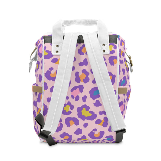Purple Leopard Print Diaper Backpack — Multifunctional Baby Travel Bag