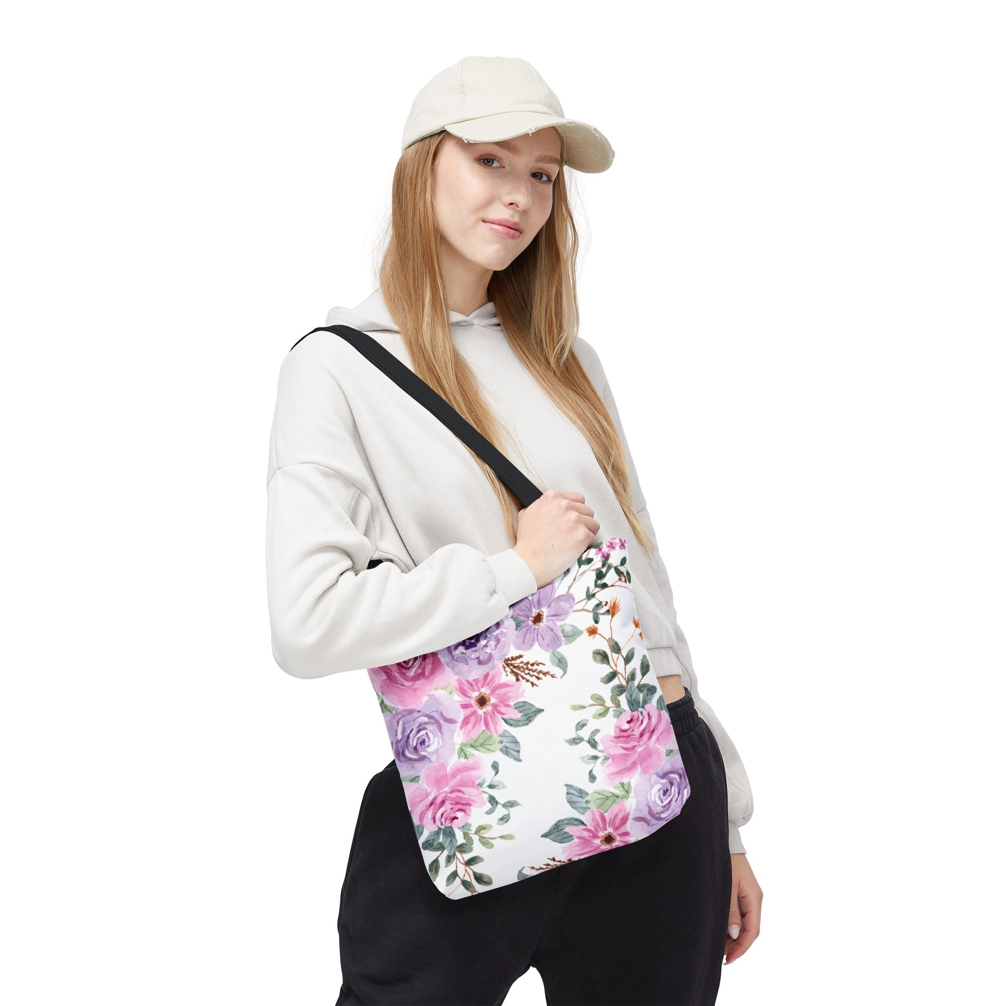 Floral Watercolor Tote Bag — Pink & Lavender Roses All-Over Print