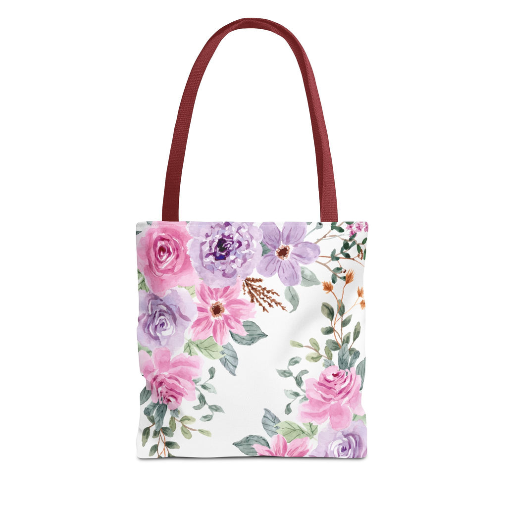 Floral Watercolor Tote Bag — Pink & Lavender Roses All-Over Print