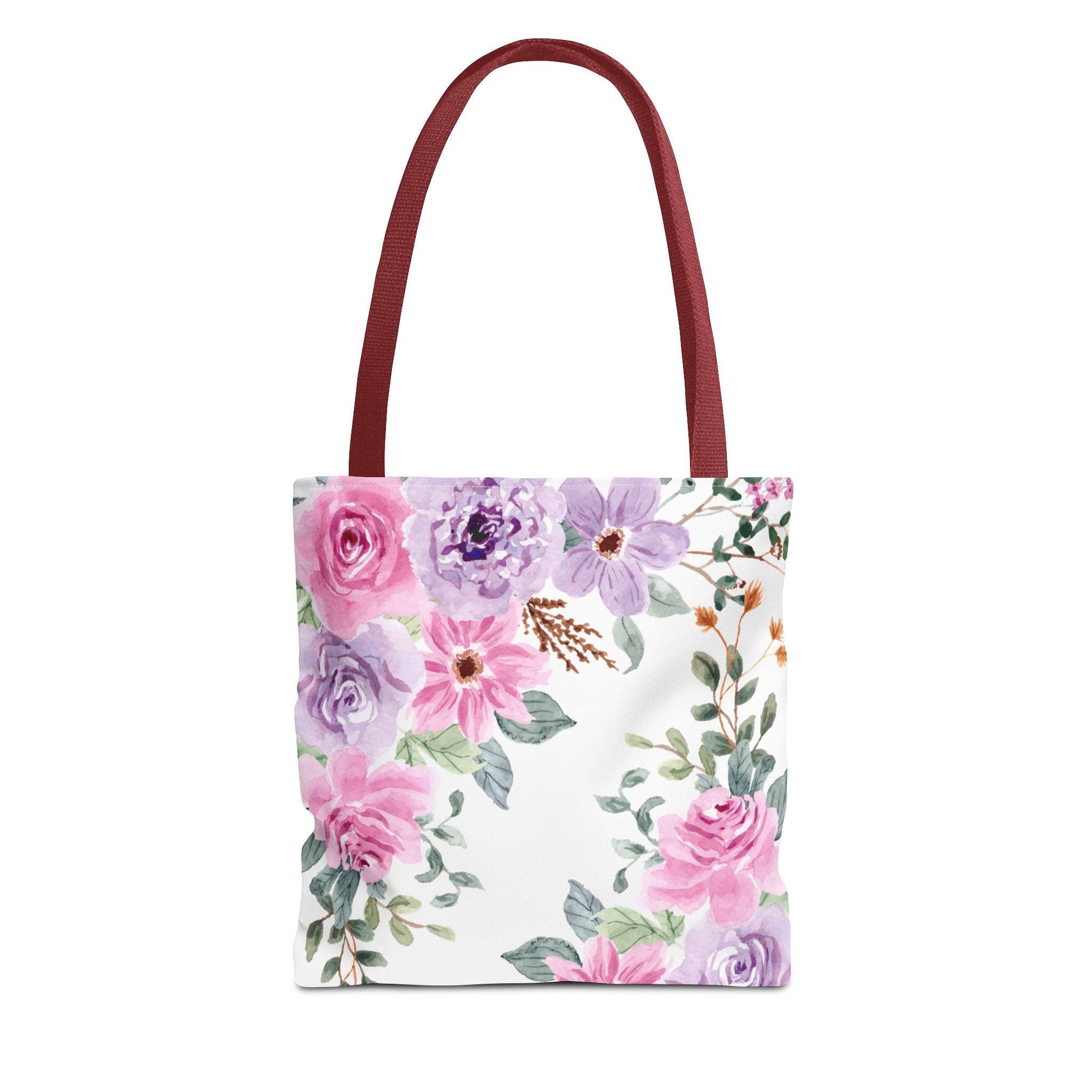 Floral Watercolor Tote Bag — Pink & Lavender Roses All-Over Print