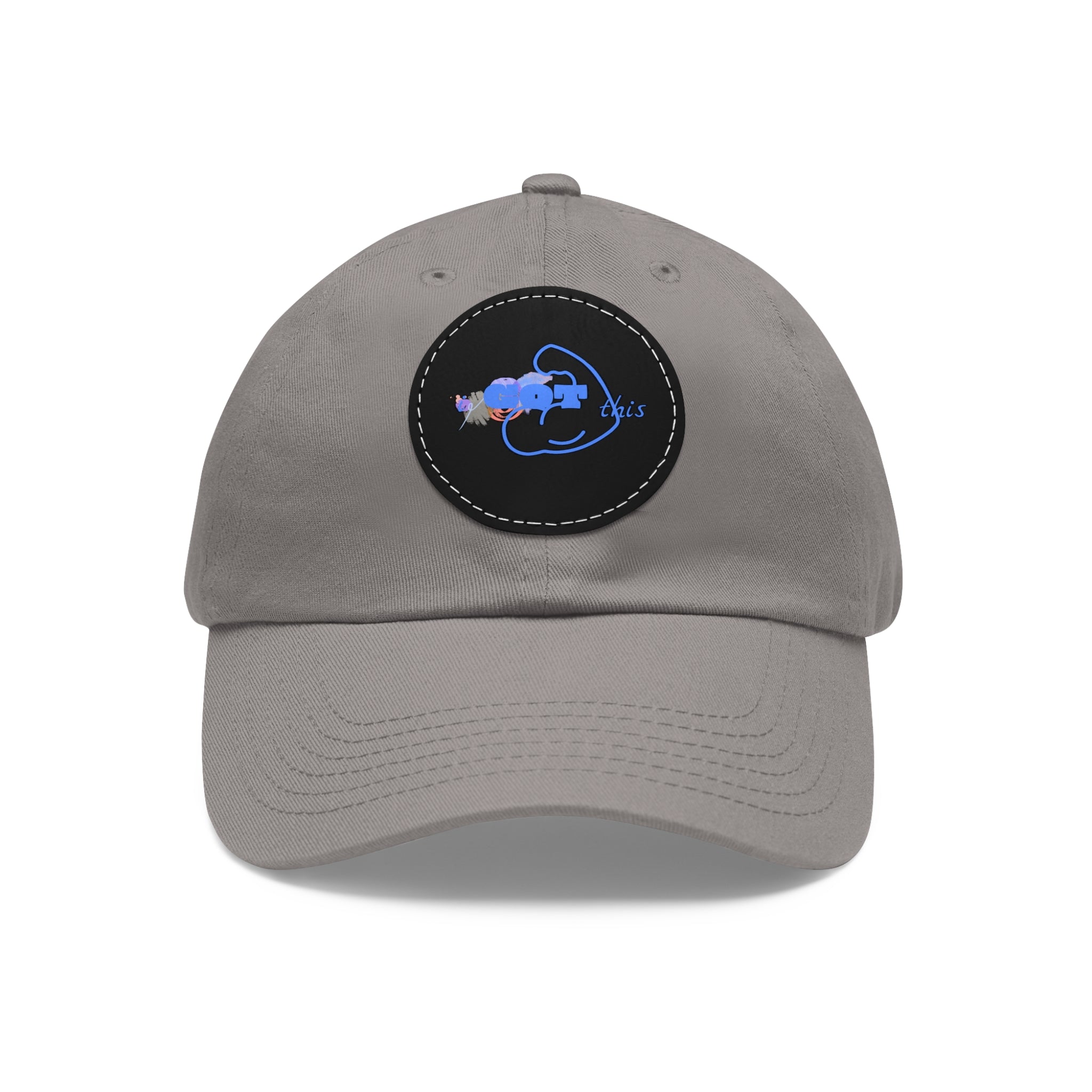 White Dad Hat with Round Leather Patch - Blue Abstract Fish Design