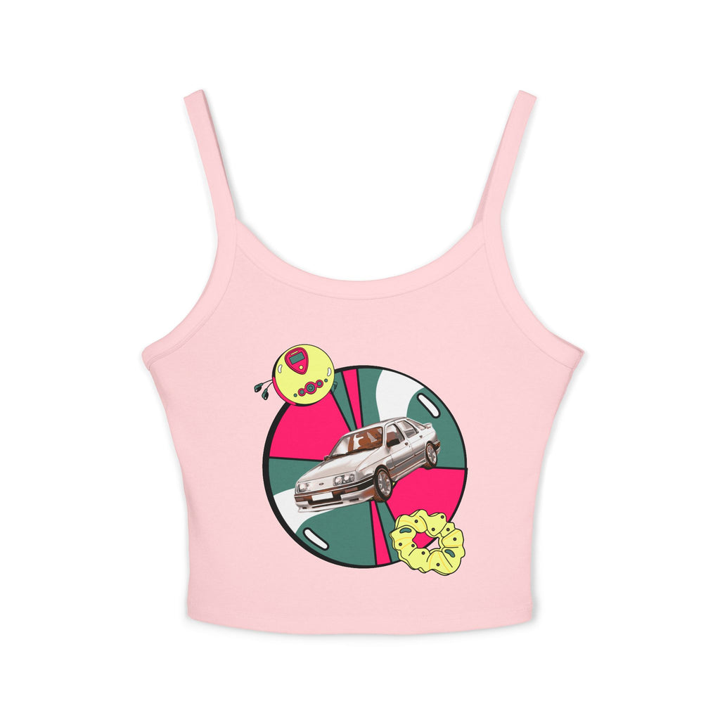 Retro Car Crop Tank Top — Vintage Sedan Graphic Spaghetti Strap Top