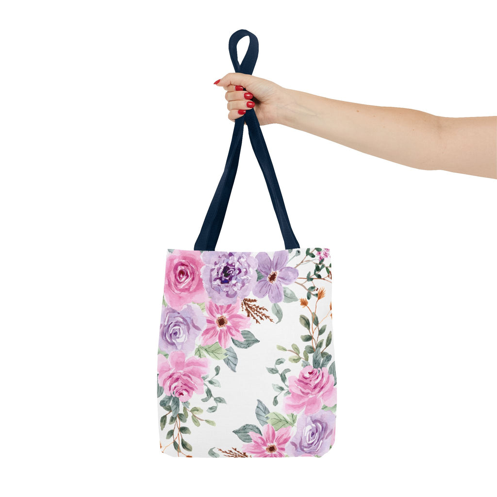 Floral Watercolor Tote Bag — Pink & Lavender Roses All-Over Print