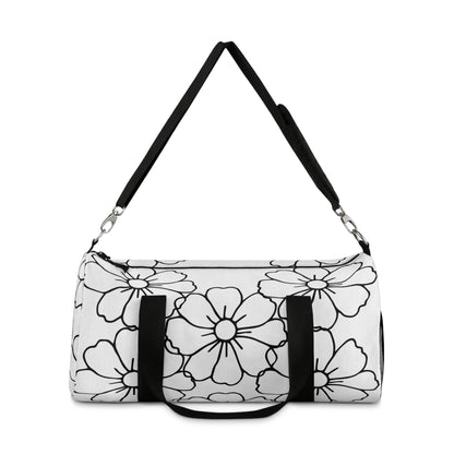 Floral Outline Duffel Bag — Black & White Bloom Travel Gym Bag