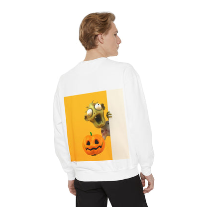 Halloween Pumpkin Sweatshirt — Cute Jack-O'-Lantern & Spooky Zombie Back Print