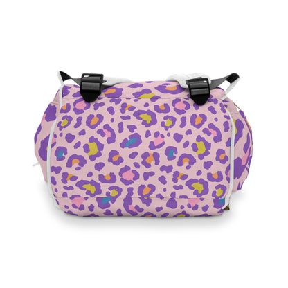 Purple Leopard Print Diaper Backpack — Multifunctional Baby Travel Bag