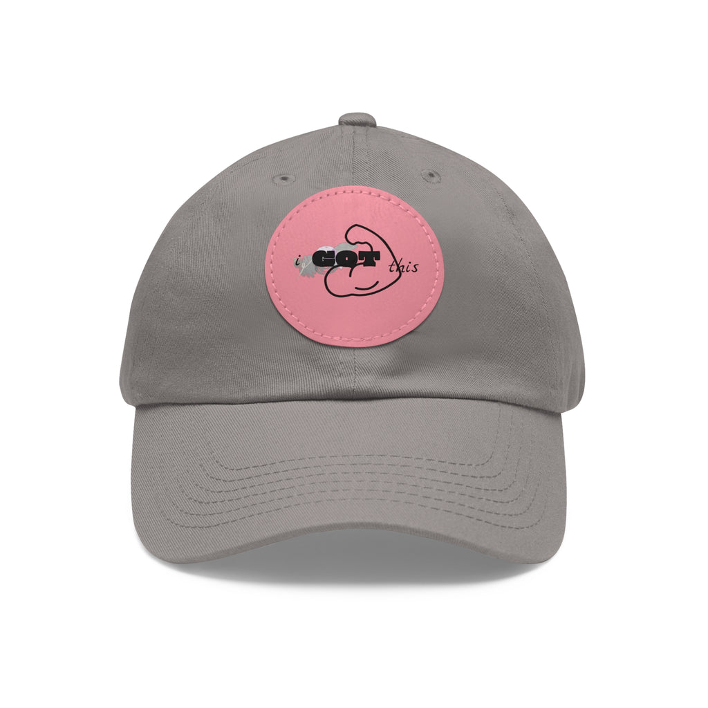 White Dad Hat with Round Leather Patch - Blue Abstract Fish Design