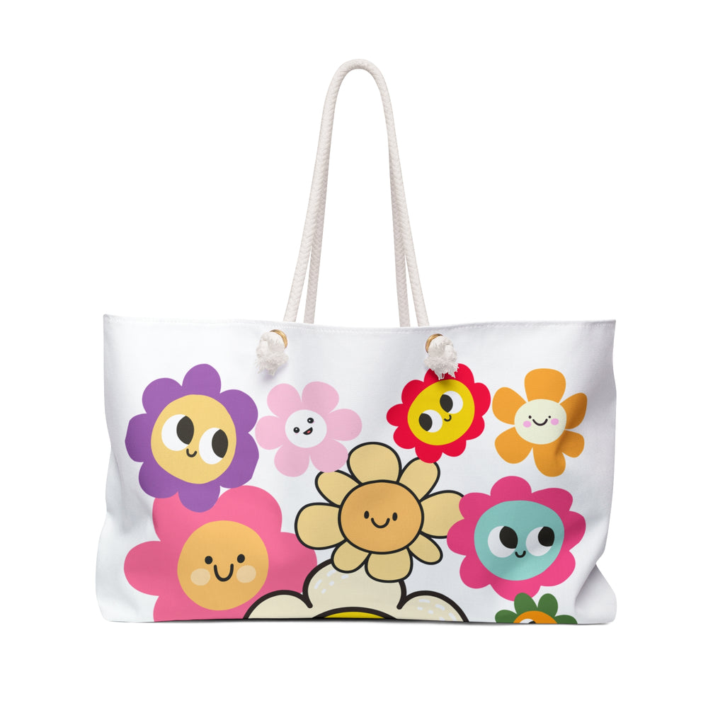 Smiling Flower Weekender Bag — Colorful Cute Floral Travel Tote