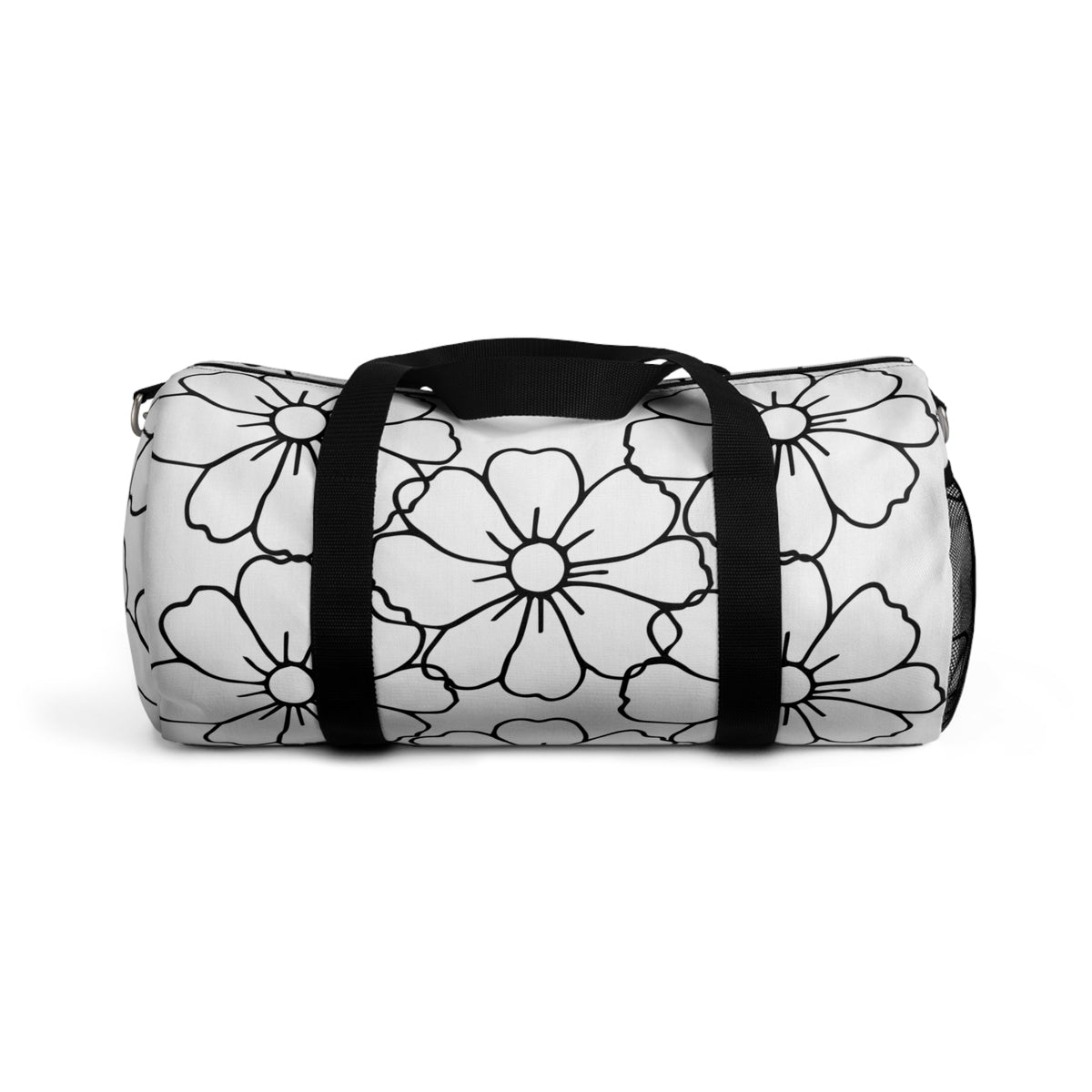 Floral Outline Duffel Bag — Black & White Bloom Travel Gym Bag
