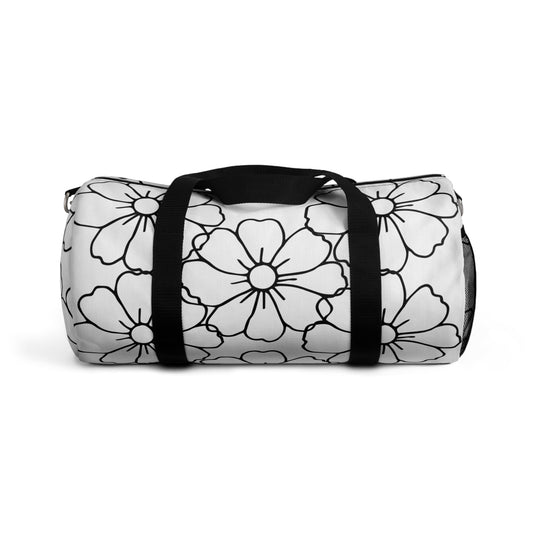 Floral Outline Duffel Bag — Black & White Bloom Travel Gym Bag