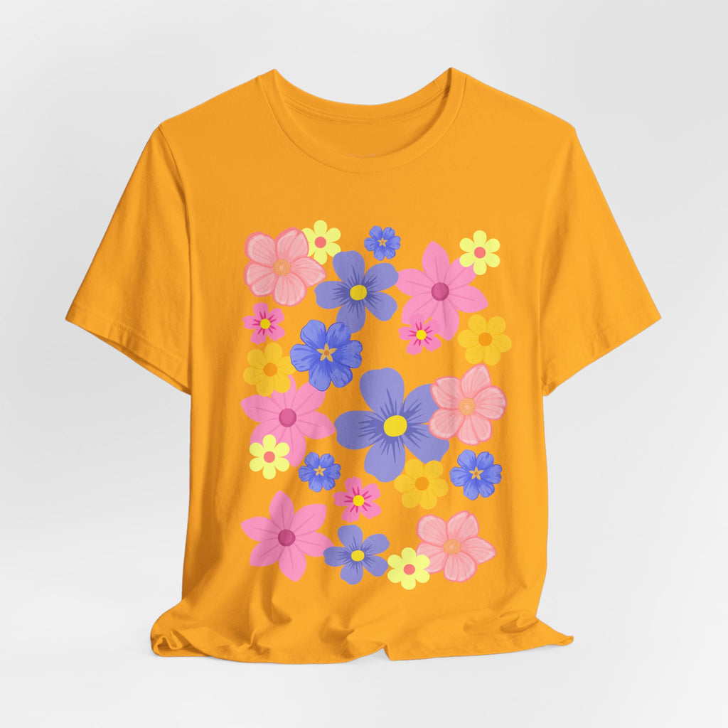Floral Bouquet Graphic Tee — Pink & Purple Flower Pattern T-Shirt