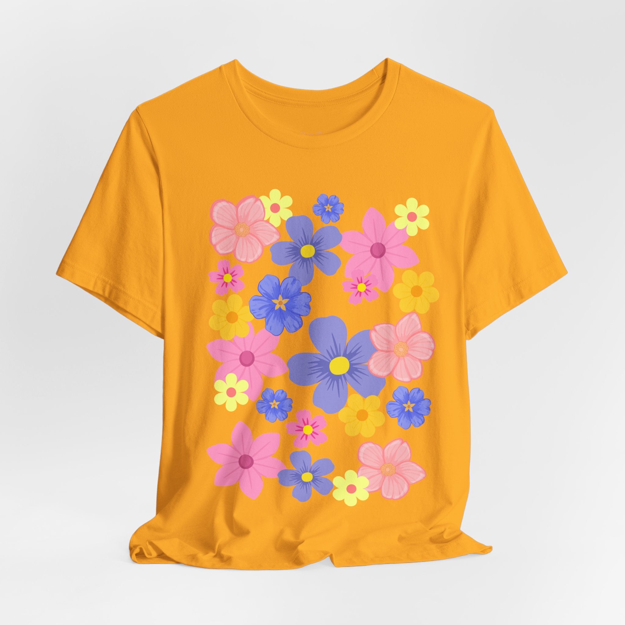 Floral Bouquet Graphic Tee — Pink & Purple Flower Pattern T-Shirt