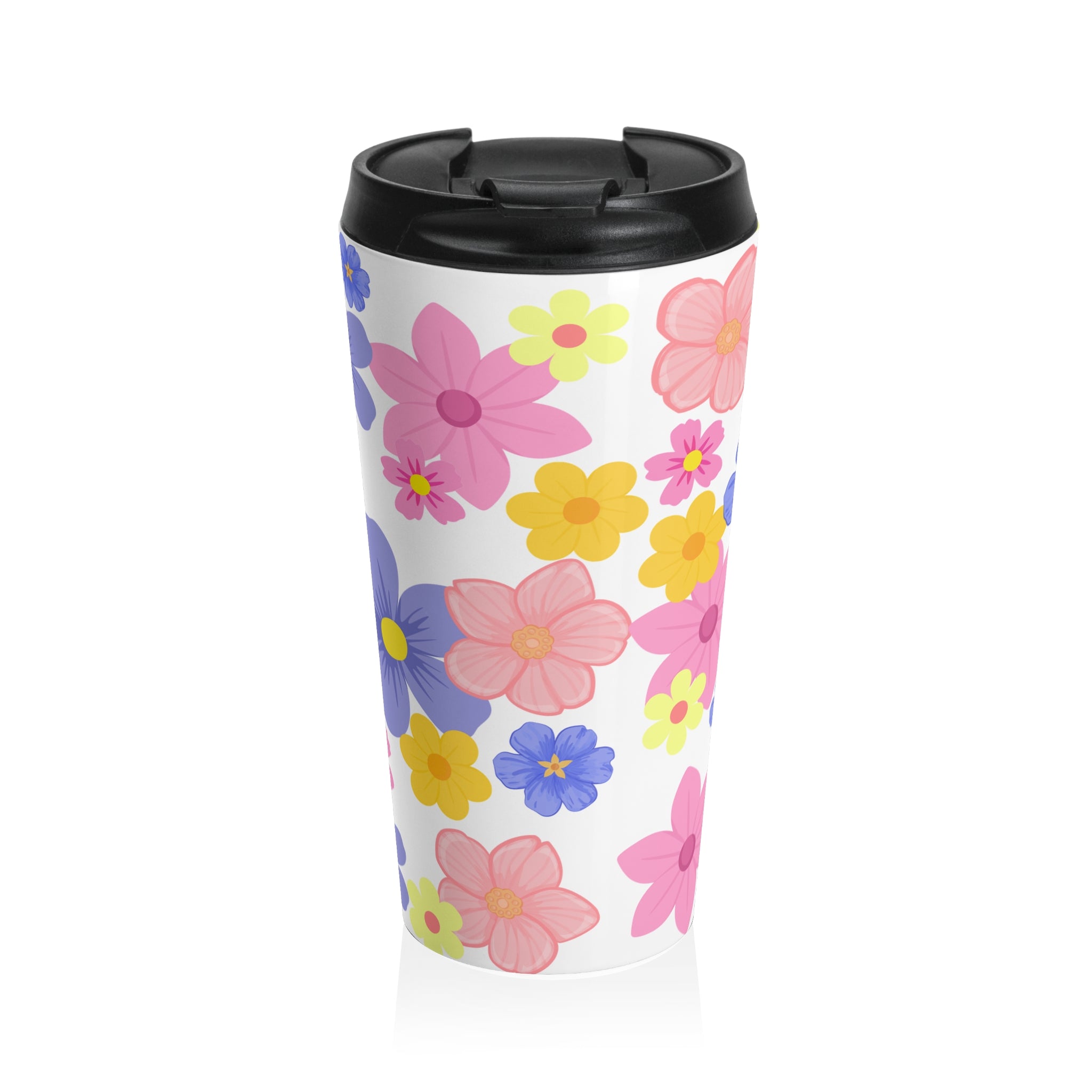 Floral Bliss Stainless Steel Travel Mug – Pink & Yellow Bloom Insulated Tumbler