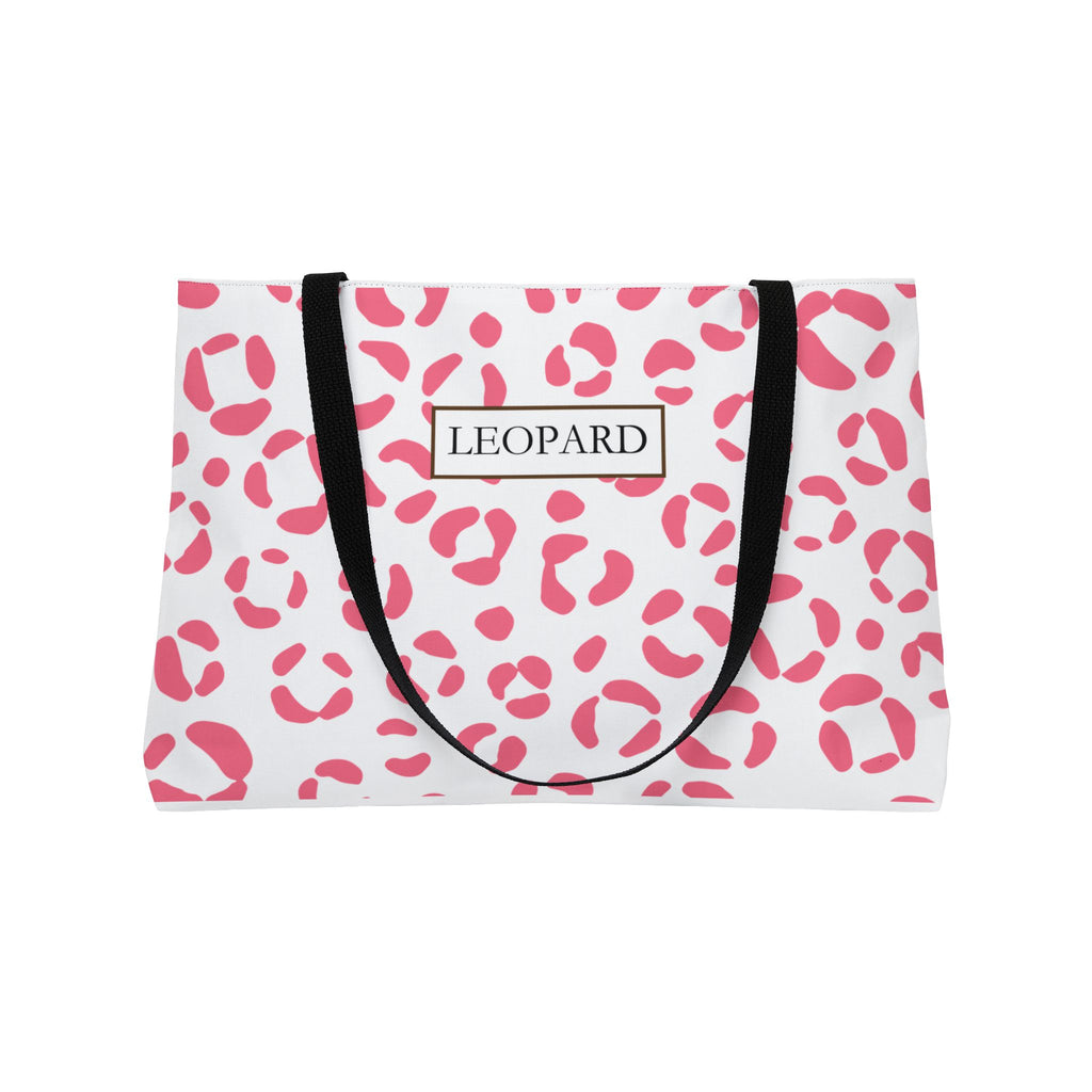 Pink Leopard Print Weekender Tote Bag — "LEOPARD" Pattern Travel Beach Bag