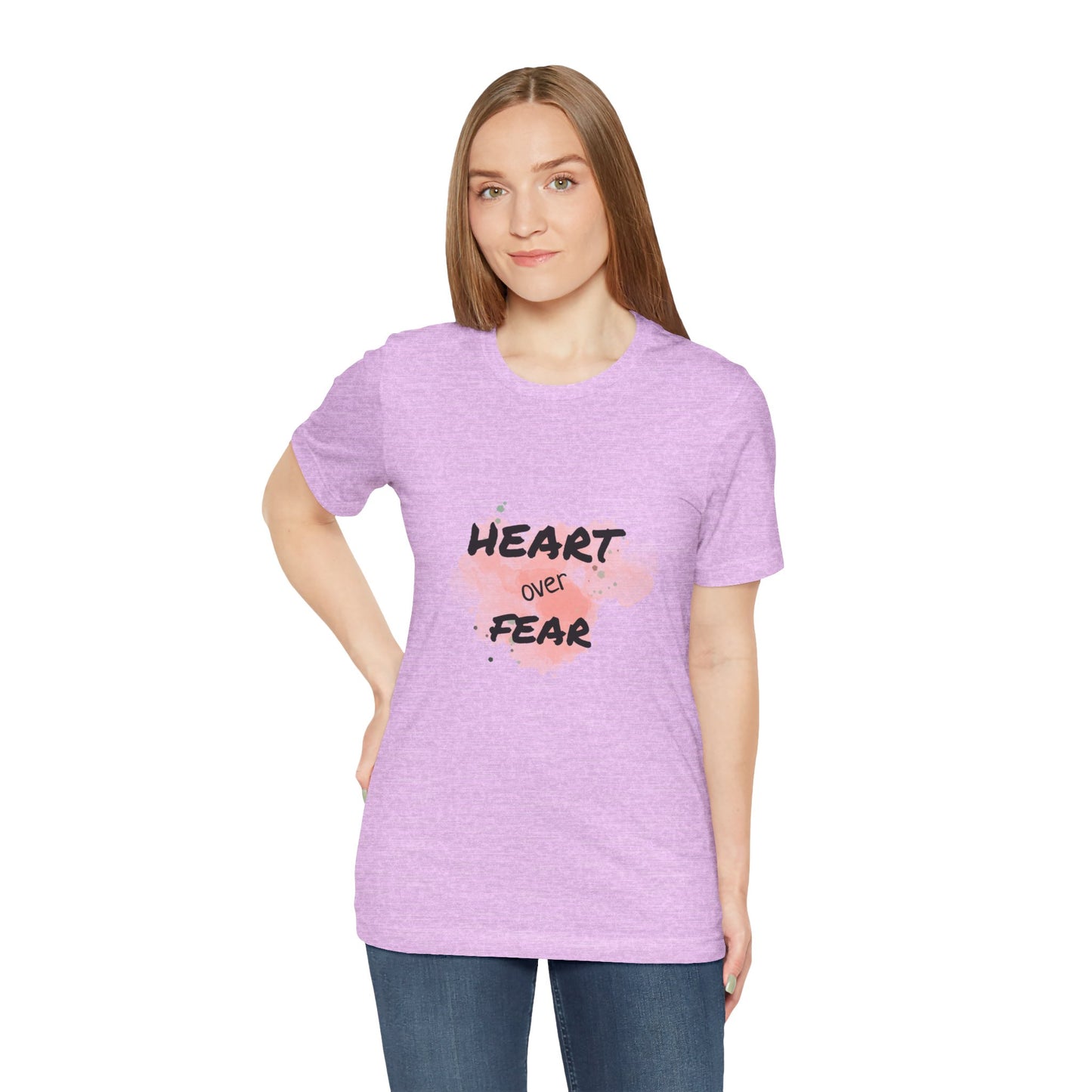 Heart Over Fear T‑Shirt — Inspirational Pink Watercolor Graphic Tee
