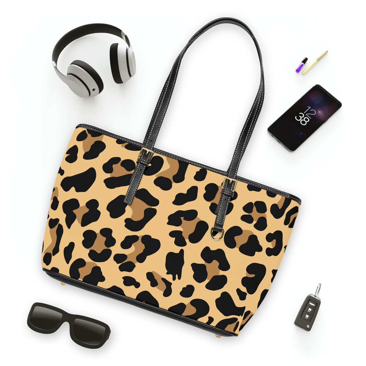 Leopard Print PU Leather Shoulder Bag — Chic Animal Print Tote