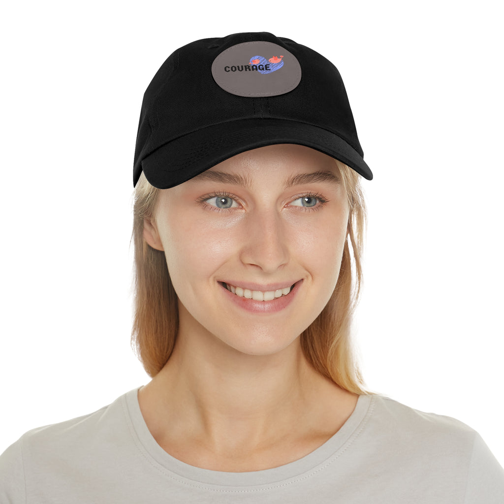 Courage Leather Patch Dad Hat — Inspirational Embroidered Whale Design