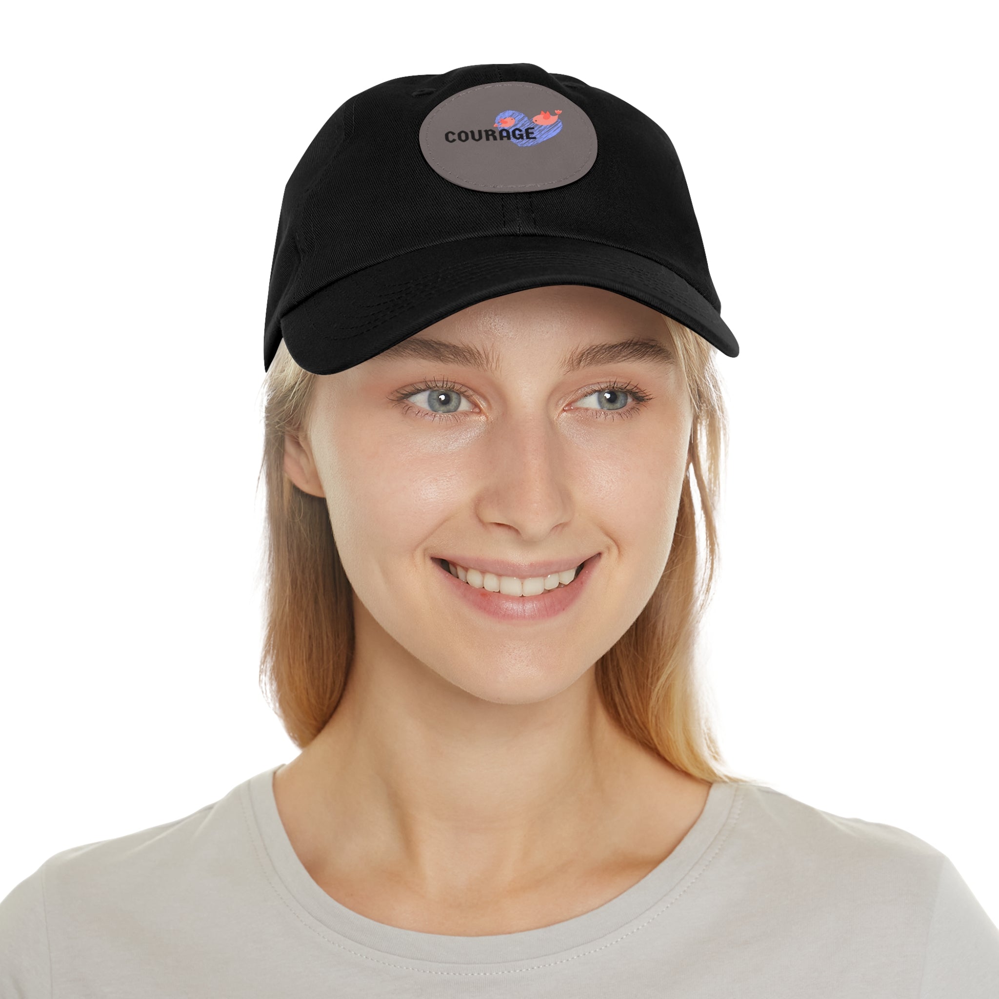 Courage Leather Patch Dad Hat — Inspirational Embroidered Whale Design