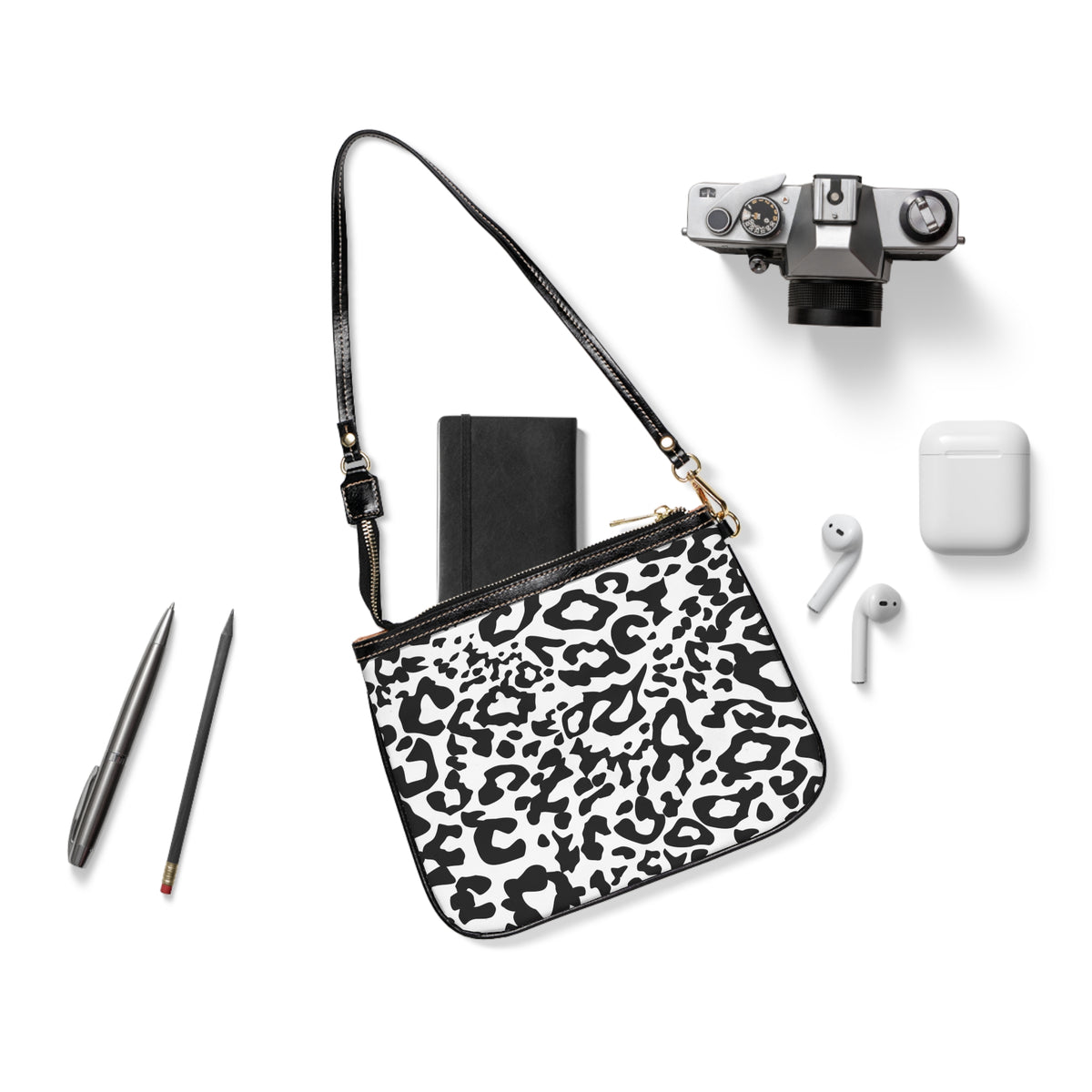Leopard Print Shoulder Bag — Small Black & White Animal Print Purse