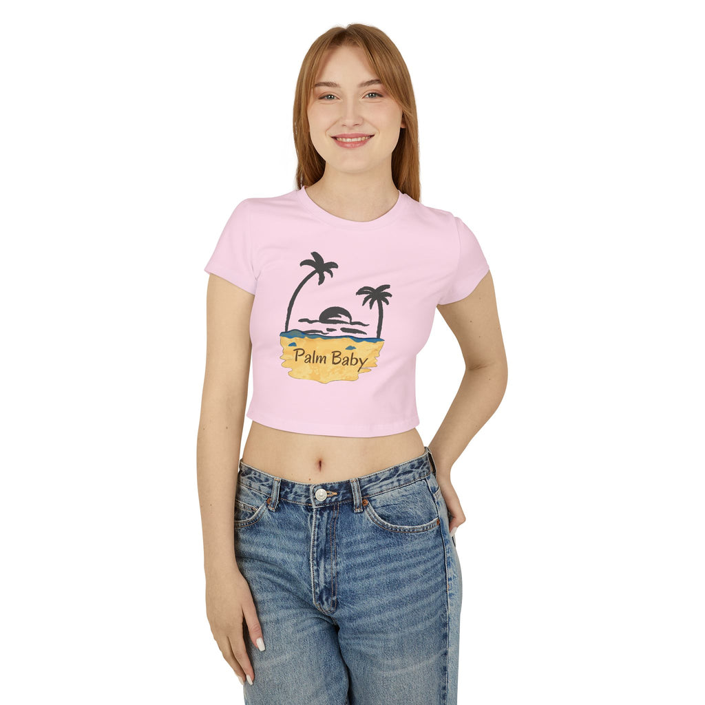 Palm Baby Women's Baby Tee — Tropical Palm Tree Sunset Crop Top