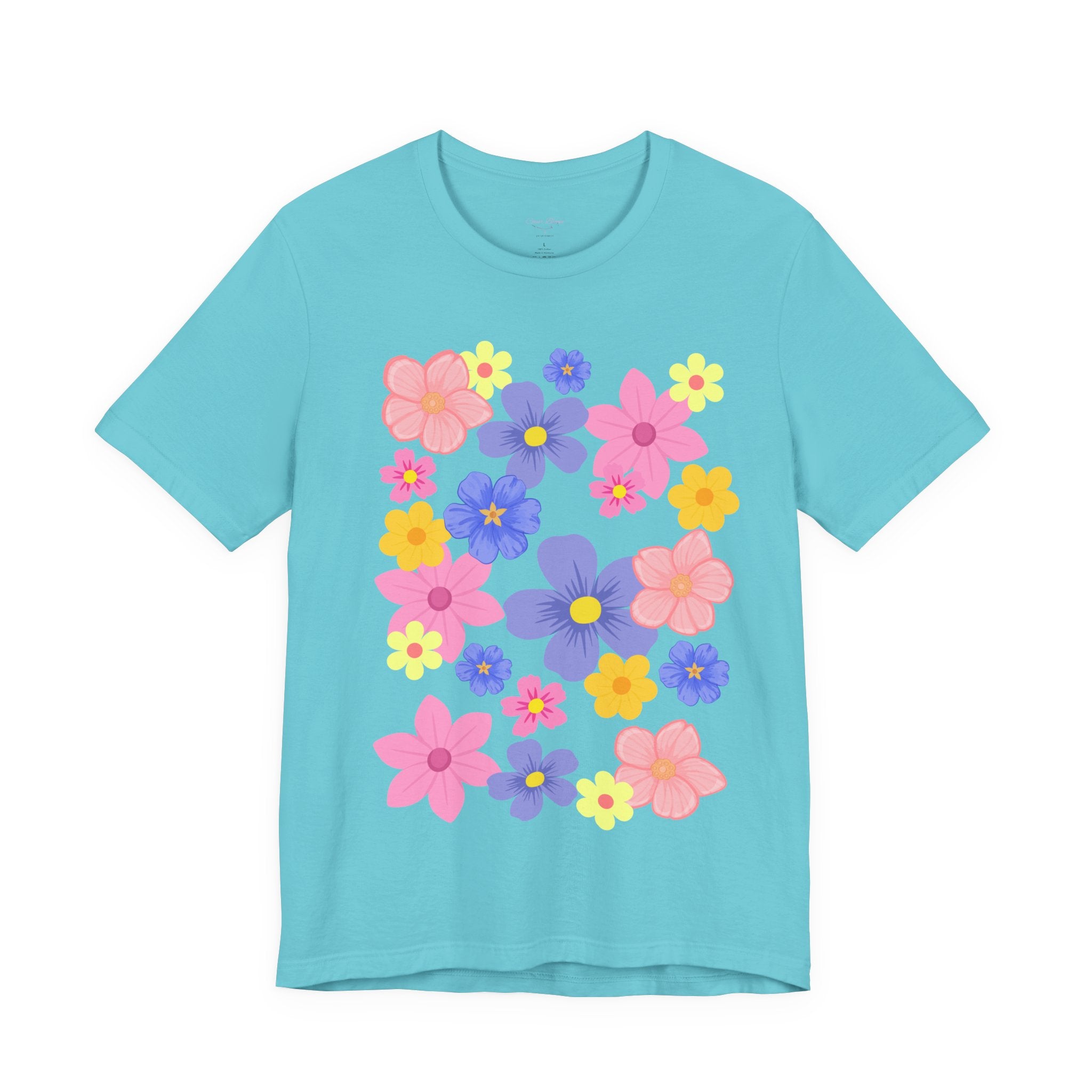 Floral Bouquet Graphic Tee — Pink & Purple Flower Pattern T-Shirt
